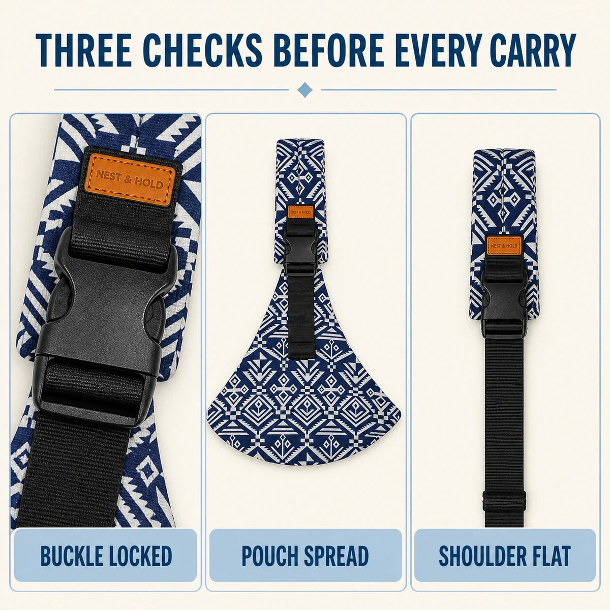Adjustable Carrier Sling three pre-use checks